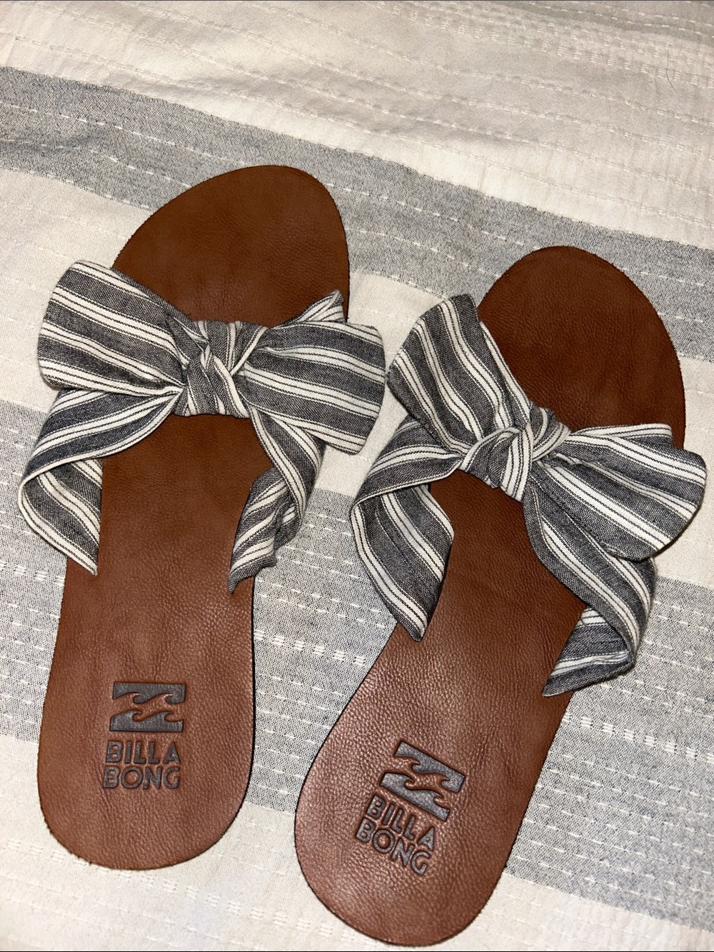 Billabong Brown Slide Sandals with Striped Bow Accent